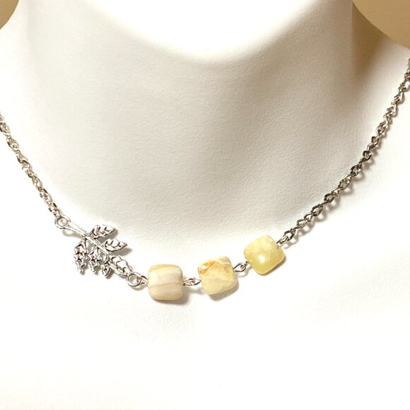 2/$20, Yellow Calcite Leaf Branch Necklace, Genuine Gemstone Stainless Chain - Picture 2 of 14
